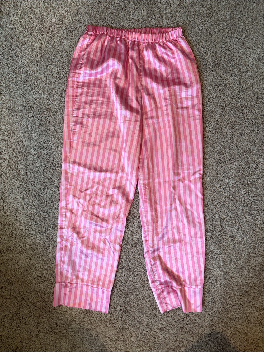 Girls' Pink Striped Pajama Pants - Elastic Waist